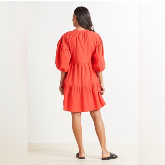 EVEREVE Sundry The Anywhere Babydoll Dress 3 Red Tiered Balloon Sleeves Cottage - Picture 4 of 11